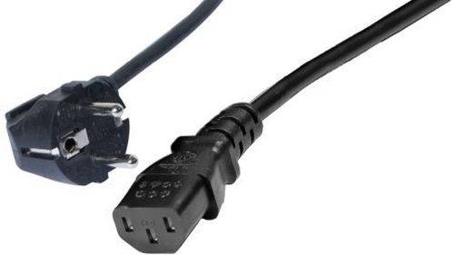Netzanschlusskabel, Schutzkontaktstecker abgewinkelt an Kaltgerätebuchse C13, schwarz, 1,0 m
