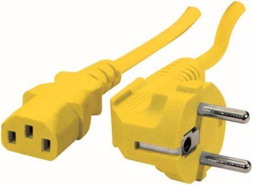 Netzanschlusskabel, Schutzkontaktstecker abgewinkelt an Kaltgerätebuchse C13, gelb, 1,8 m