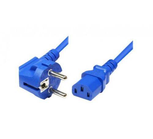 Netzanschlusskabel, Schutzkontaktstecker abgewinkelt an Kaltgerätebuchse C13, blau, 5,0 m