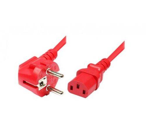 Netzanschlusskabel, Schutzkontaktstecker abgewinkelt an Kaltgerätebuchse C13, rot, 5,0 m