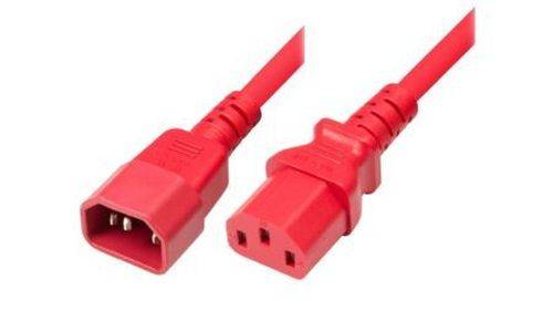 Kaltgerätekabel, Kaltgerätestecker C14 auf Kaltgerätekupplung C13, rot, 1,8 m