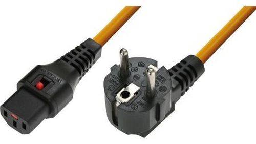 Netzanschlusskabel IEC LOCK, Schutzkontaktstecker abgewinkelt an Kaltgerätebuchse 10 A (C13) mit Ver