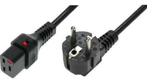 Netzanschlusskabel IEC LOCK, Schutzkontaktstecker abgewinkelt an Kaltgerätebuchse 16 A (C19) mit Ver