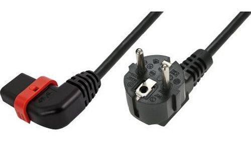 Netzanschlusskabel IEC LOCK, Schutzkontaktstecker abgewinkelt an Kaltgerätebuchse 10 A (C13) abgewin
