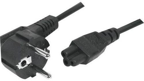 Netzanschlusskabel, Schutzkontaktstecker abgewinkelt an 3pol Buchse C5, schwarz, 1,0 m