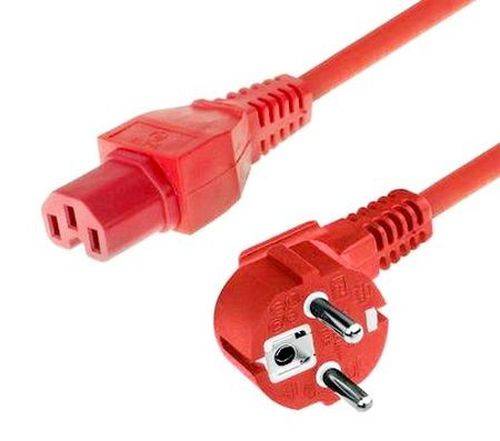 Netzanschlusskabel, Schutzkontaktstecker abgewinkelt an Warmgerätebuchse C15, rot, 1,8 m