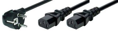 Y-Netzanschlusskabel, Schutzkontaktstecker abgewinkelt an 2x Kaltgerätebuchse, 1,8 m