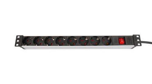 Dexlan 19" Steckdosenleiste 8-fach, mit Schalter, Anschlussleitung 2,5 m, schwarz / silber