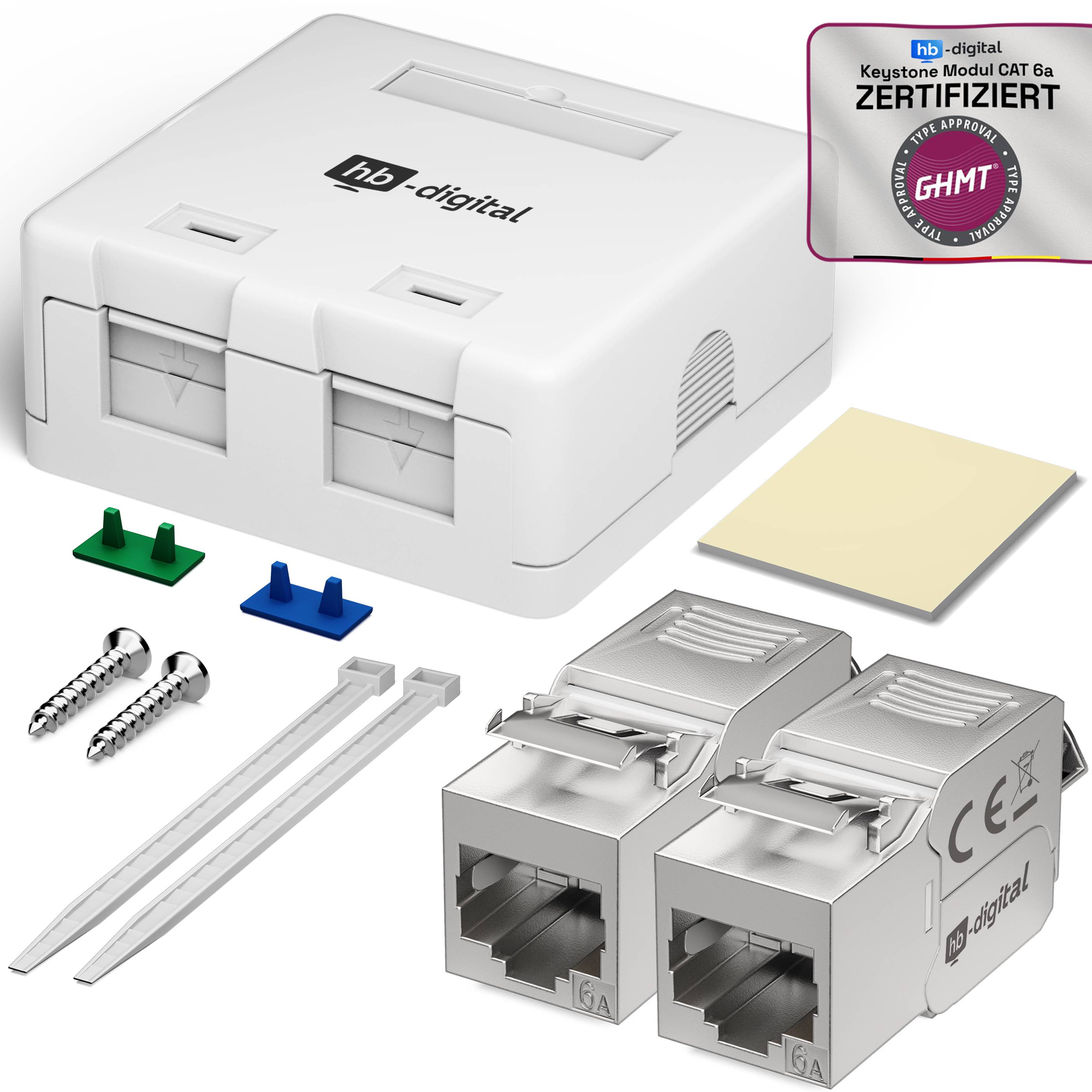 hb-digital Set Anschlussbox 2-Port Keystone Module CAT 6a