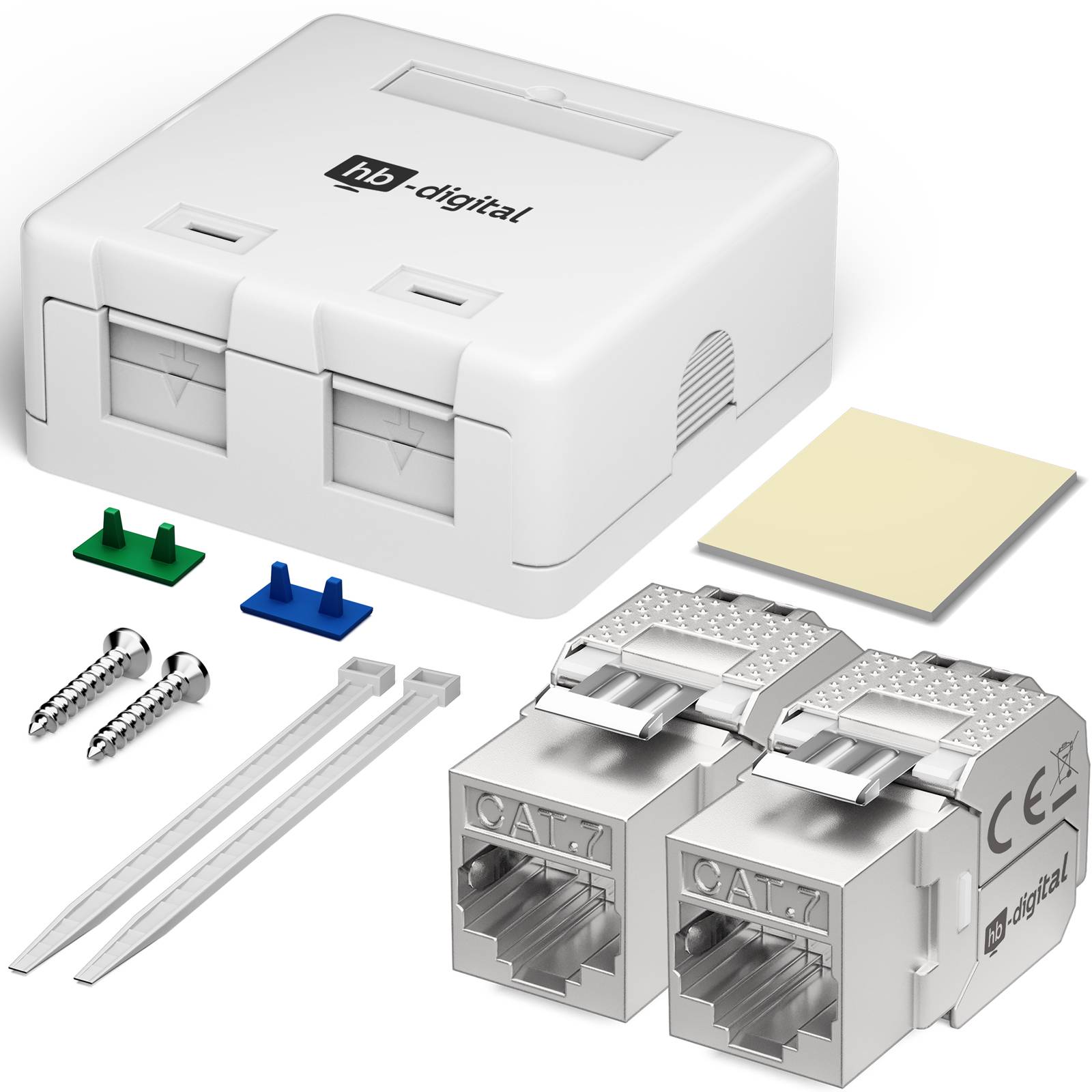 hb-digital Set Anschlussbox 2-Port Keystone Module CAT 7