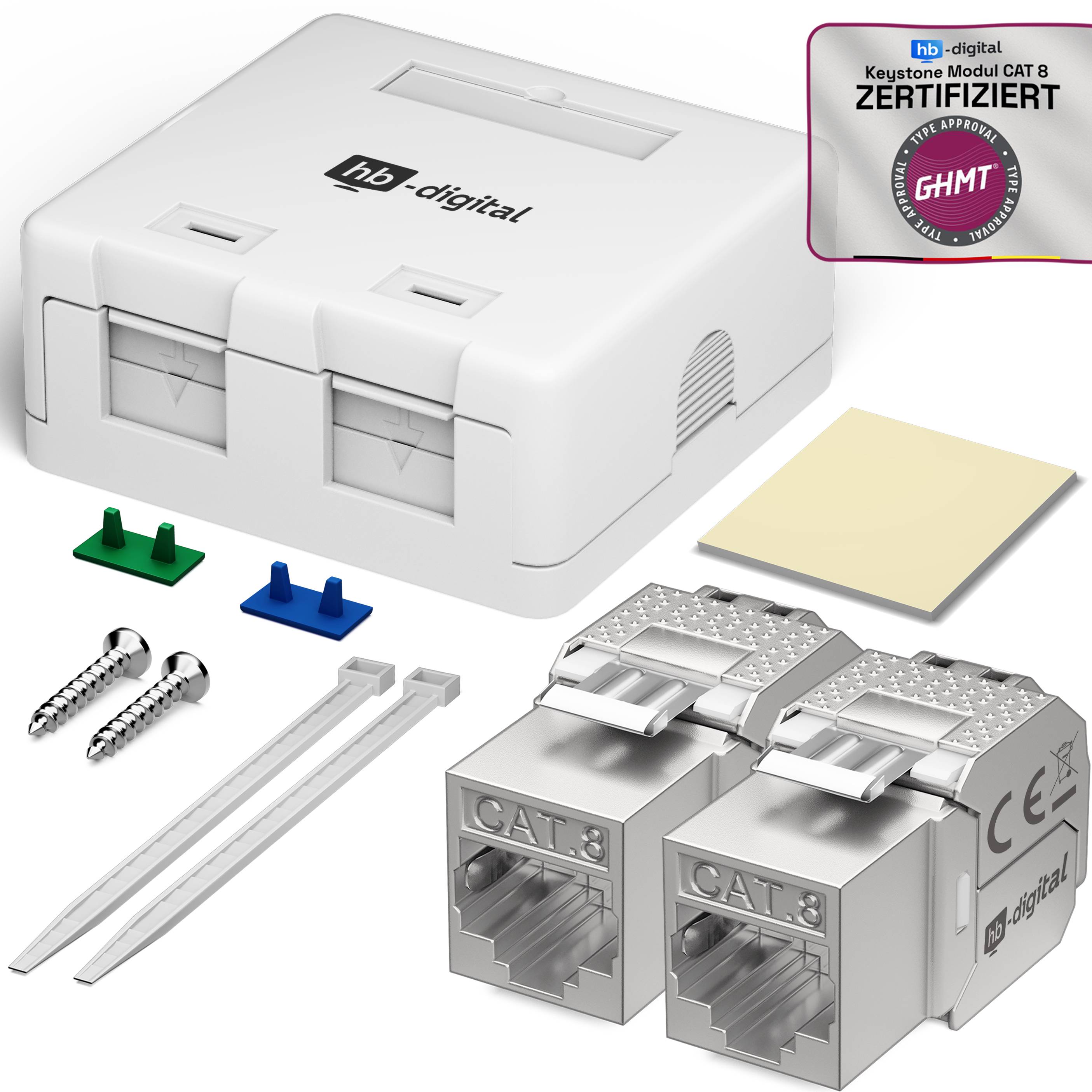 hb-digital Set Anschlussbox 2-Port Keystone Module CAT 8