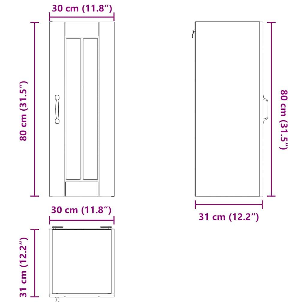 Maße eines Schranks: 80 cm Höhe, 30 cm Breite, 31 cm Tiefe.