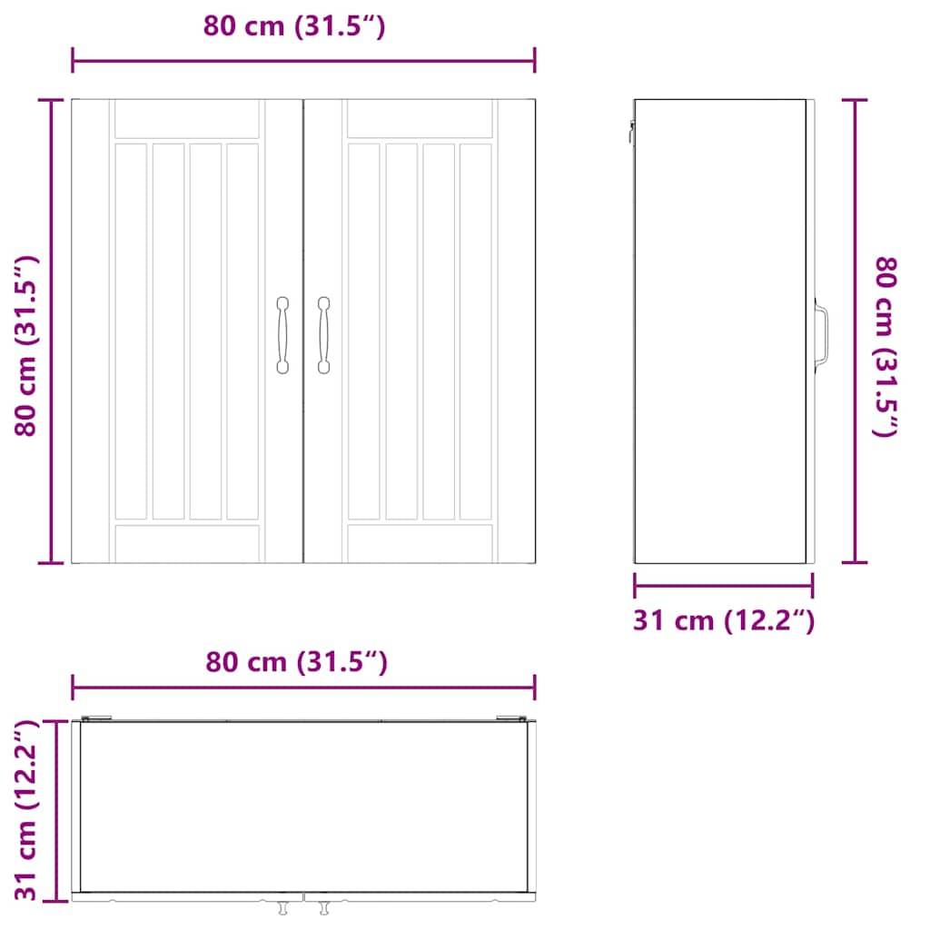 Abmessungen eines Schranks: Höhe 80 cm (31,5