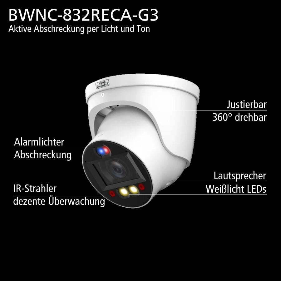 BWNC-832RECA-G3 BURG GARD, 8MP IP RoyalNight++ Balleye Zoom Kamera mit Weißlichtstrahler und IR-Strahler , integriertem