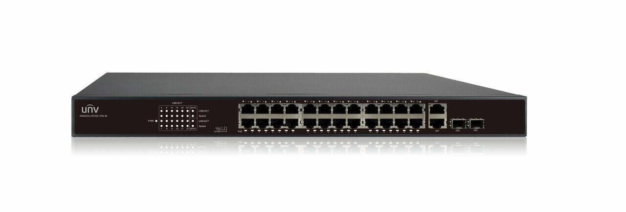 NSW2010-24T2GC-POE BURG GARD, Dieser Switch bietet Ihnen 24x 10/100 Mbps Ports (RJ45) und 2x 10/100/1000 Mbps (Gigabit)