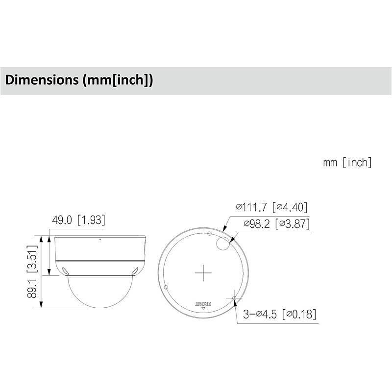 Dahua IPC-HDBW3849EP-S-IL-0280B IP-Kamera 4K T/N, 4K Ultra HDDome Kamera | Blickwinkel:110° (Objektiv-Brennweite 2,8 mm