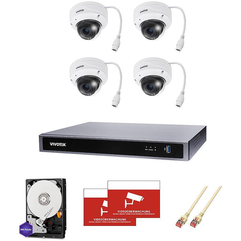 Überwachungskamera-Set 4x Dome 5MP Vario + 8CH NVR, Mit intelligentem Cyberschutz für Ihr Firmennetzwerk: Mehrstufige E
