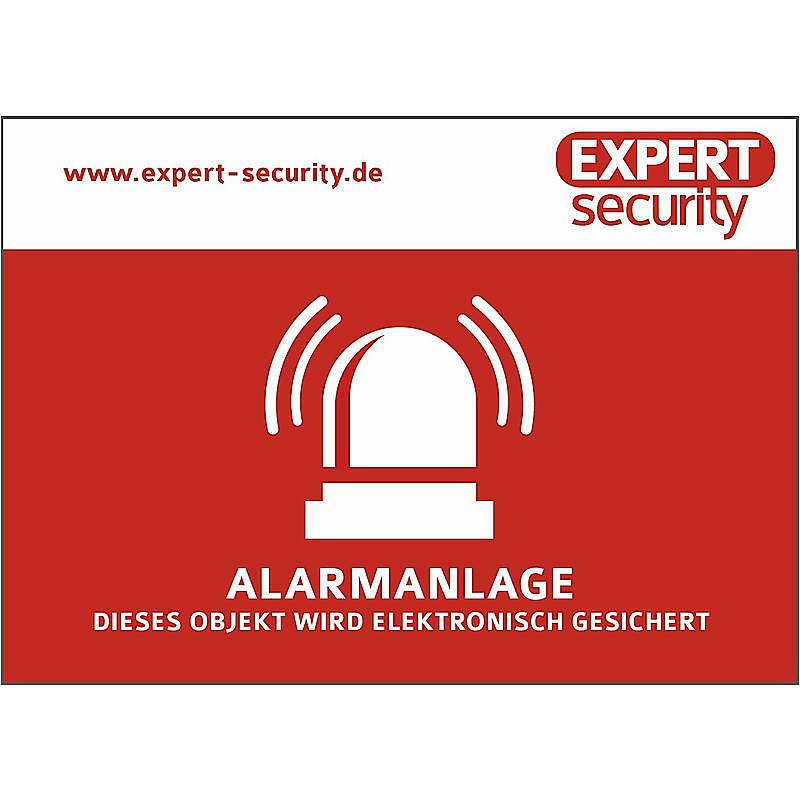 Rotes Sicherheitsschild mit Sirnen-Symbol und Text 