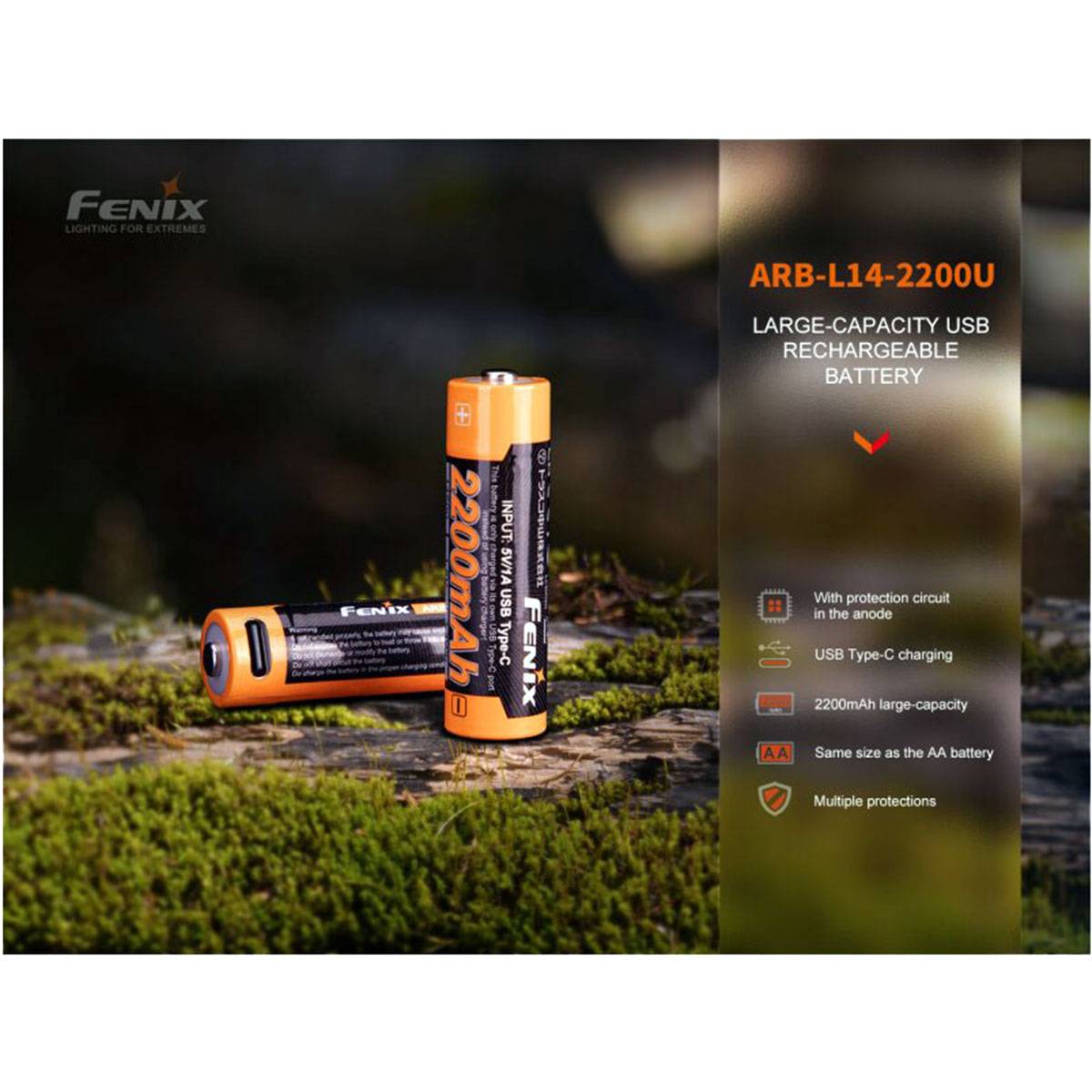 Fenix ARB-L14-2200U 14500 1,5V - geschützter AA Li-Ionen Akku mit USB