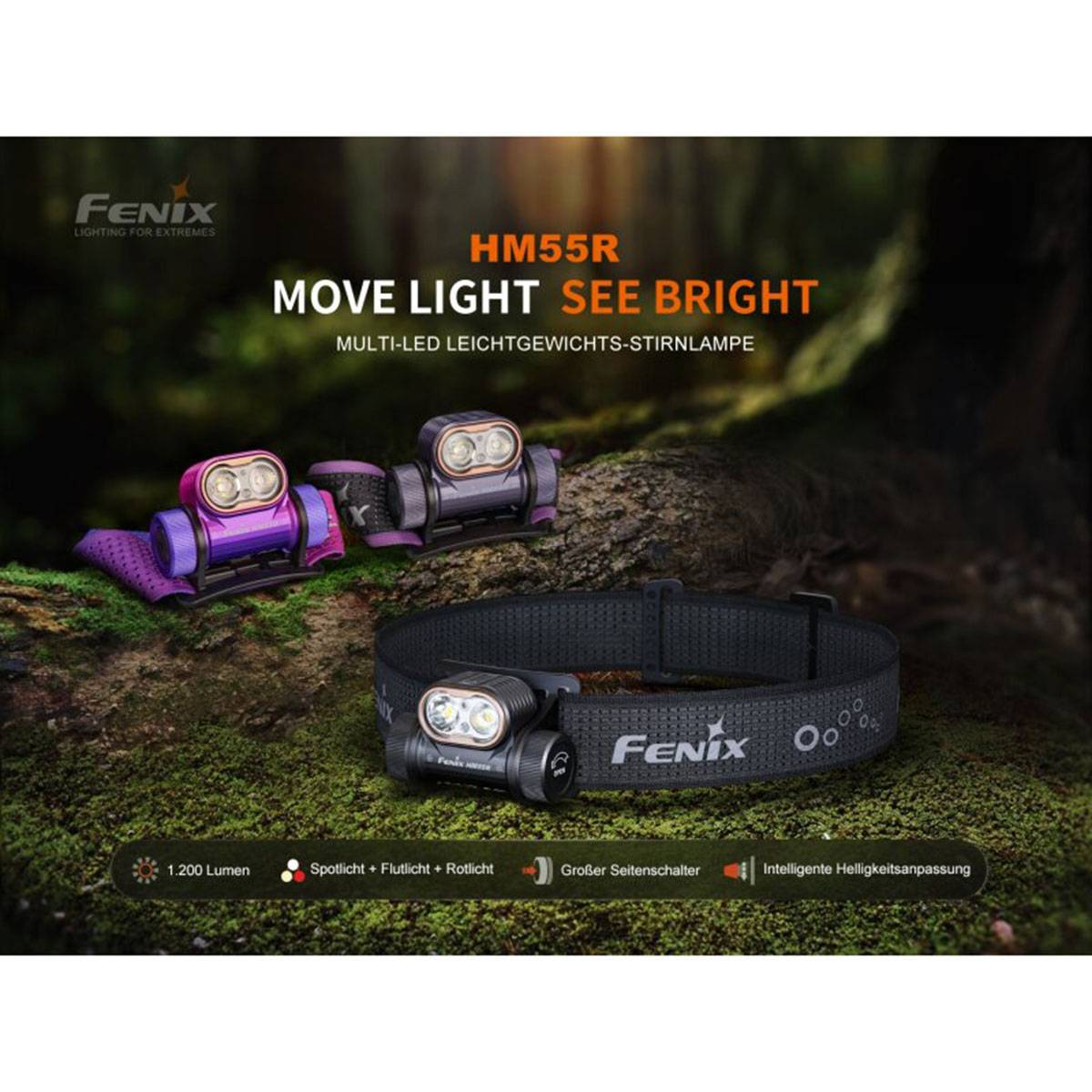 Fenix HM55R 1200 Lumen LED Stirnlampe (DE) - Schwarz