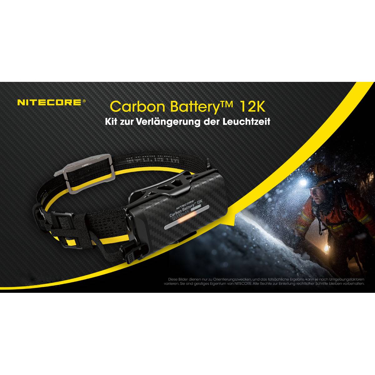 Nitecore Carbon Battery 12K Extension Akku mit Stirnband - Schwarz/Gelb