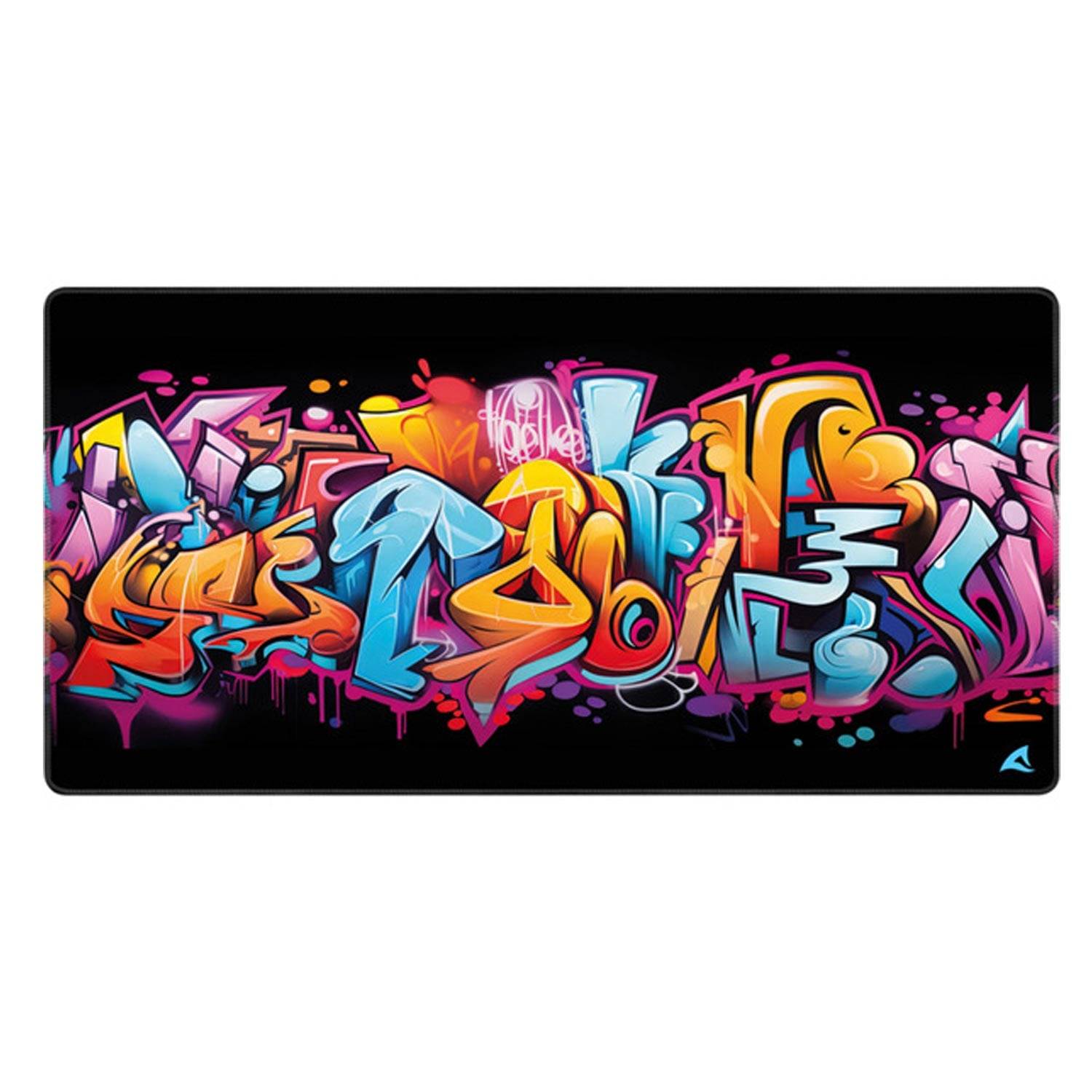 Lebendige Graffiti-Kunst mit abstrakten Formen und kräftigen Farben vor schwarzem Hintergrund, die dynamischen und urbanen Street-Style präsentiert.