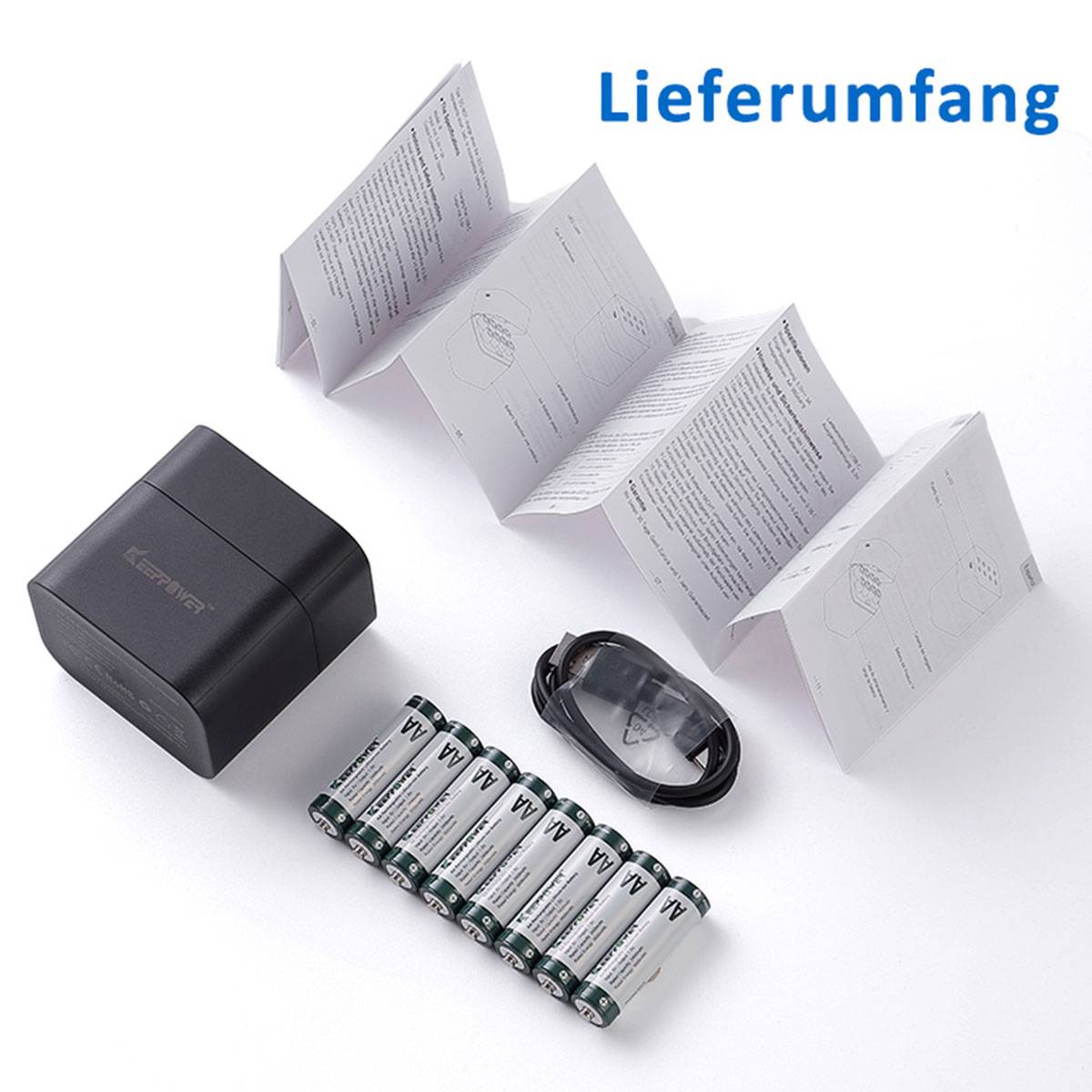 Keeppower I8 Ladegerät mit 8x 1,5V AA Li-Ionen-Akkus und USB-C-Eingang 3600mWh