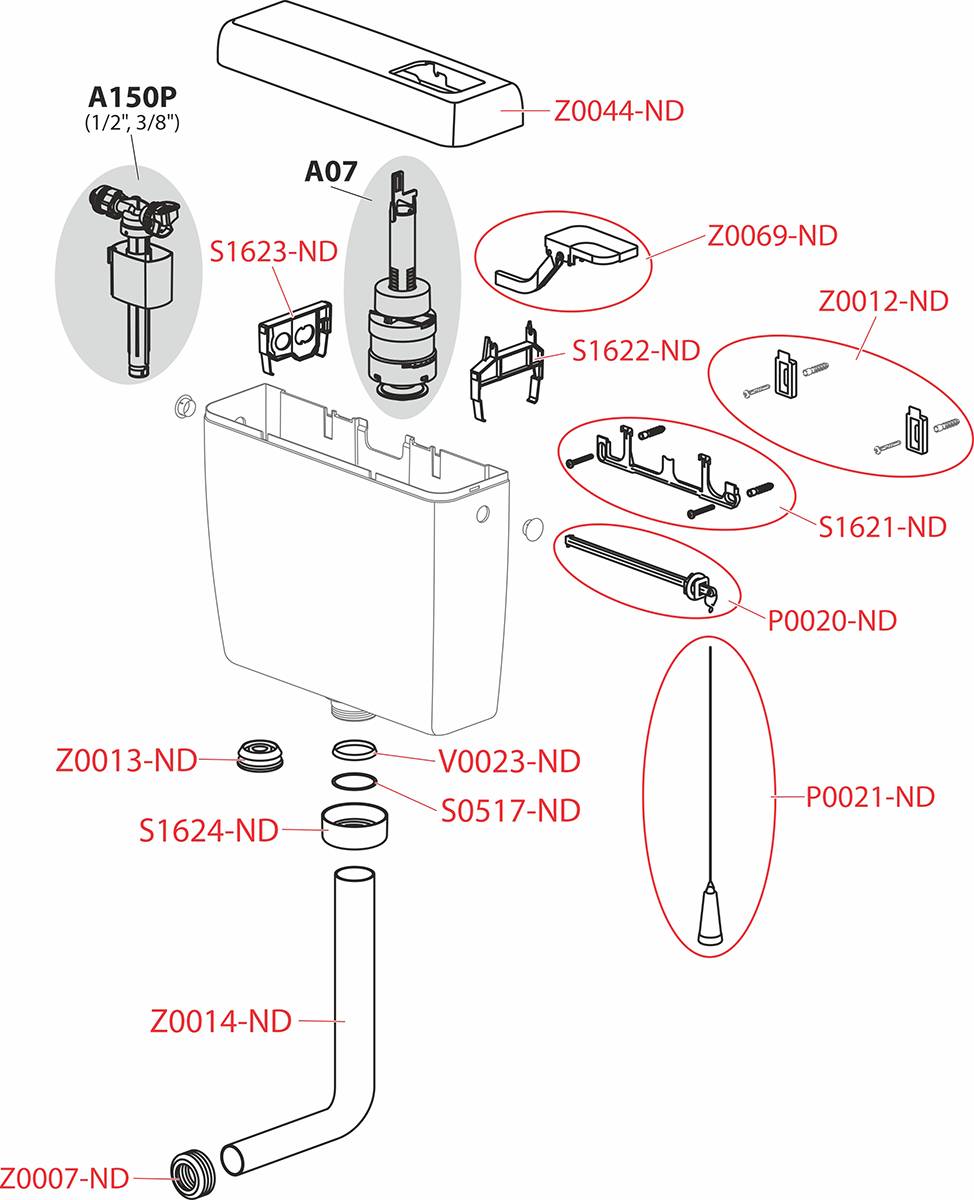 AlcaDrain Spülkasten A930-M-1/2" niedrig hängend Dual-Spülung 3/6 Liter