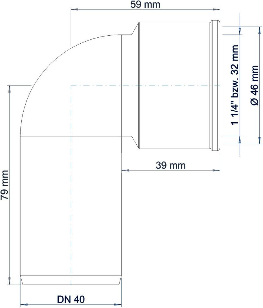 Siphonanschlussknie PKSW Polo-Kal NG mit Steckdichtung DN 40 1 1/2 da 40mm