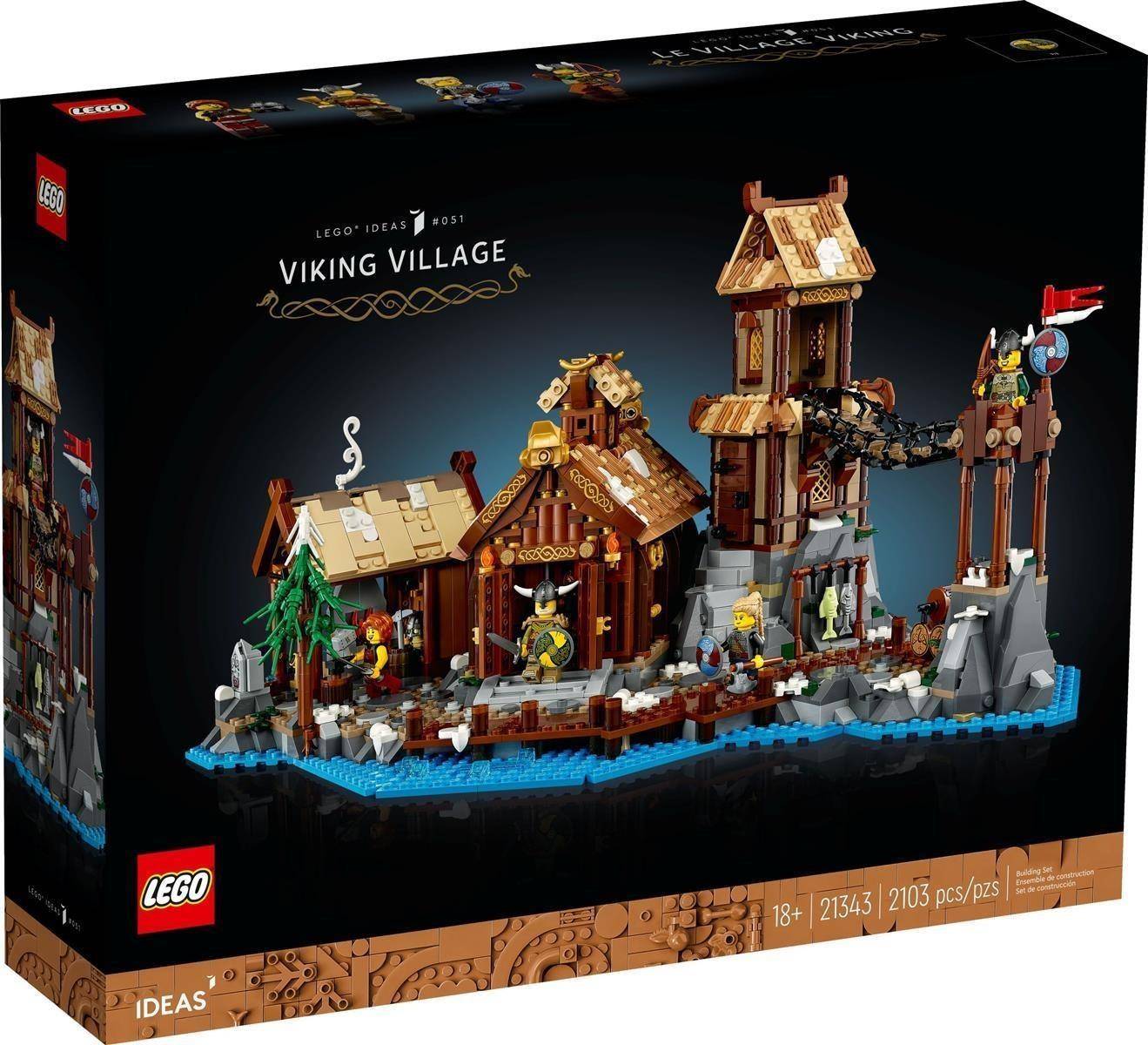 Schachtelbild für ein LEGO Ideas Set mit dem Titel „Wikingerdorf