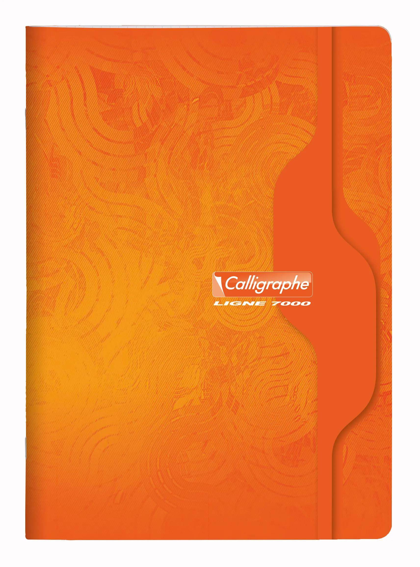 Orange strukturiertes Notizbuchcover mit dem Text „Calligraphe Ligne 7000