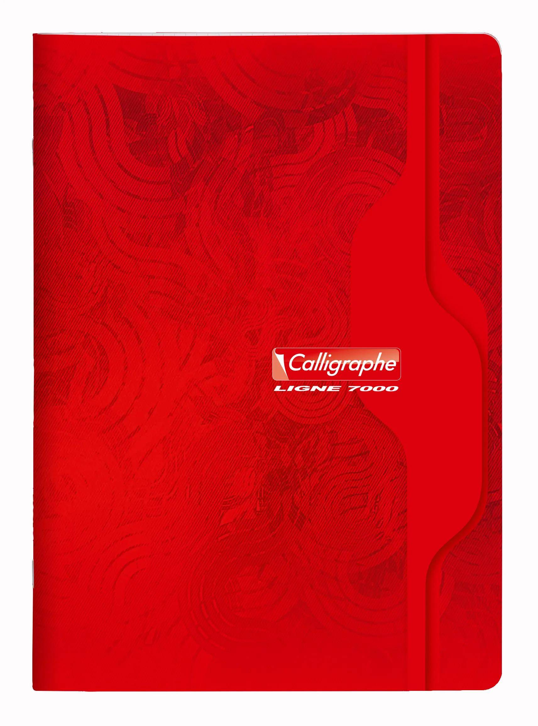 Rotes Calligraphe-Notizbuch-Cover mit abstraktem Strukturdesign und Logo mit der Aufschrift „Calligraphe Ligne 7000