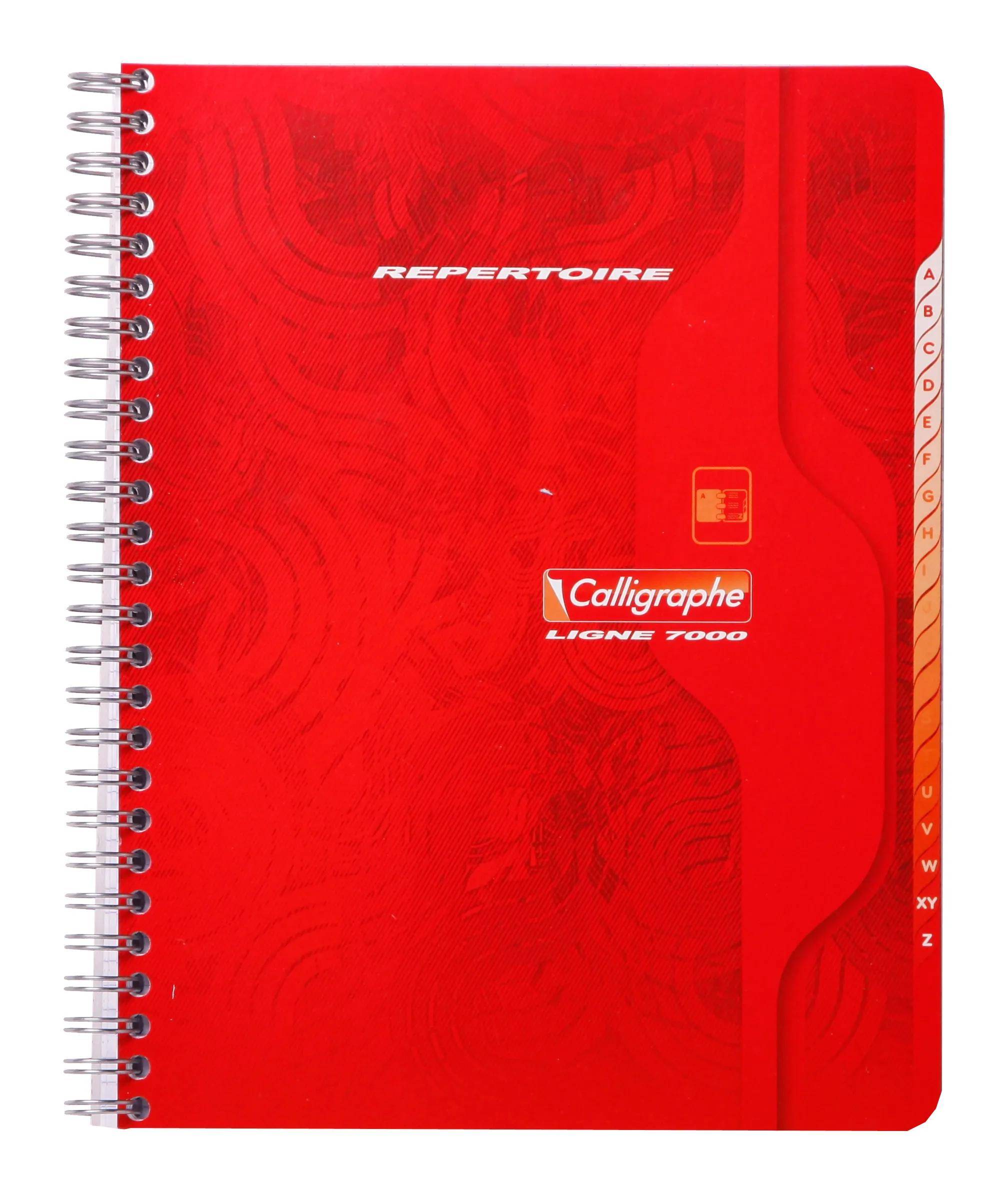 Ein rotes spiralgebundenes Notizbuch mit „REPERTOIRE