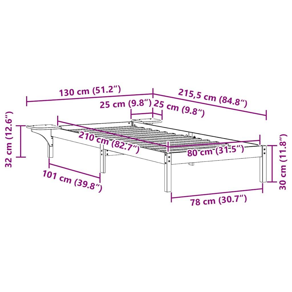 vidaXL Bettgestell mit Nachttischen Weiß 80 x 210 cm