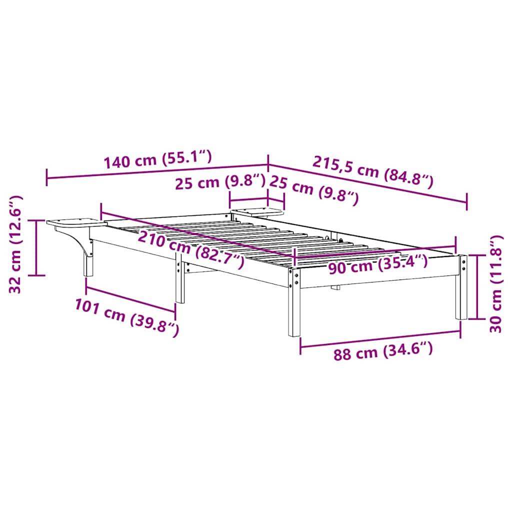 vidaXL Bettgestell mit Nachttischen Wachsbraun 90 x 210 cm