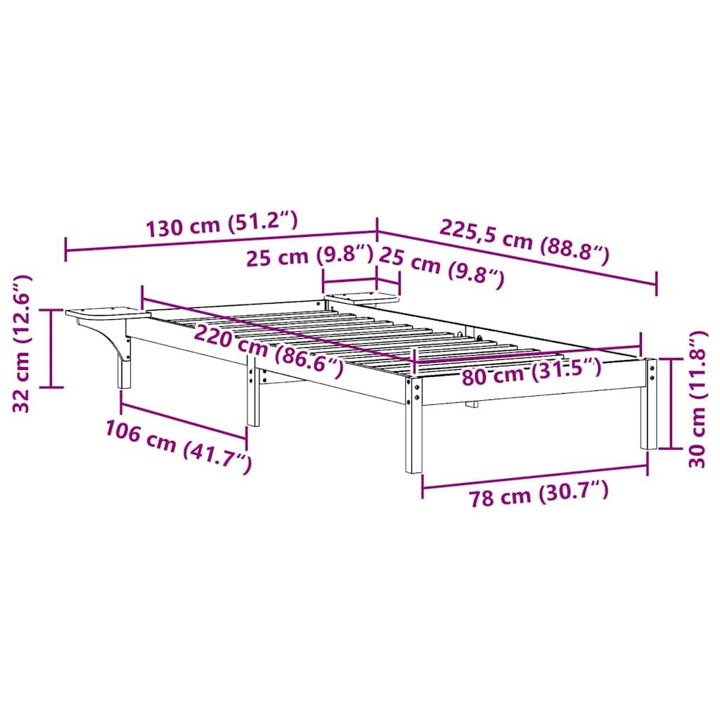 vidaXL Bettgestell mit Nachttischen Natur 80 x 220 cm