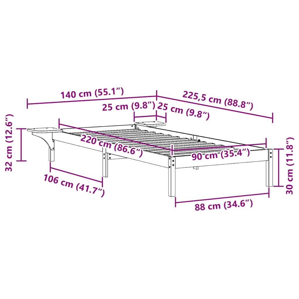 vidaXL Bettgestell mit Nachttischen Wachsbraun 90 x 220 cm