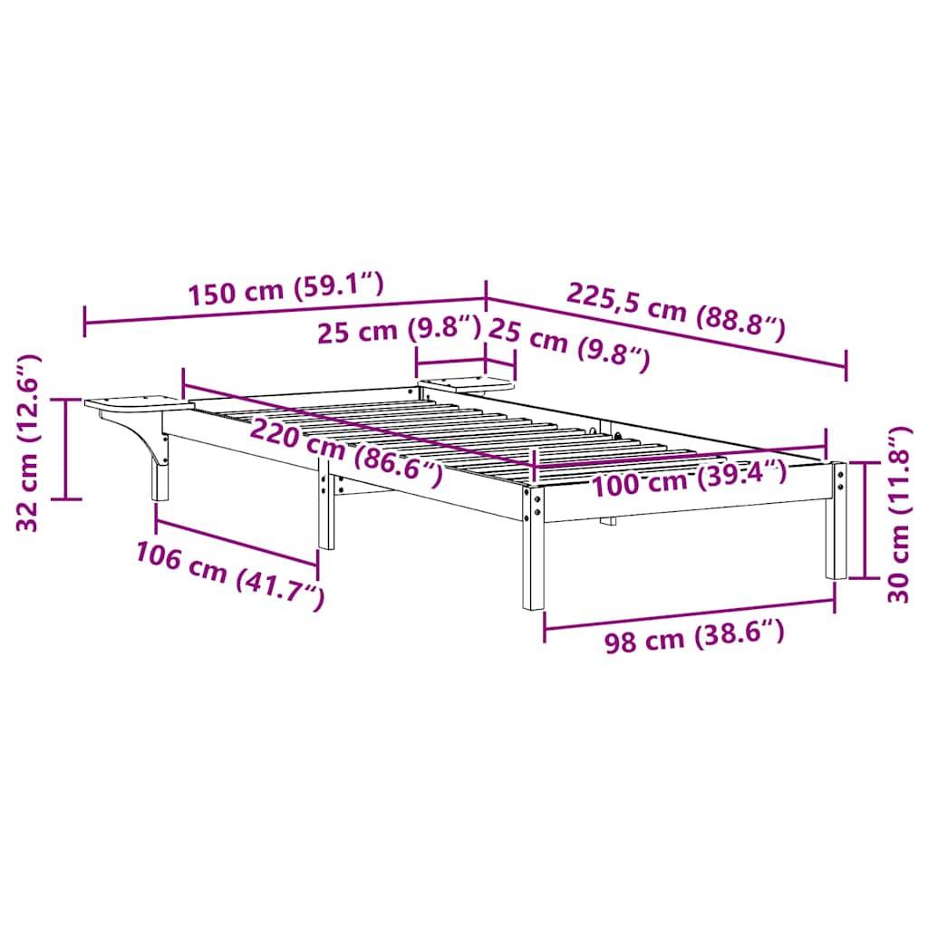 vidaXL Bettgestell mit Nachttischen Natur 100 x 220 cm