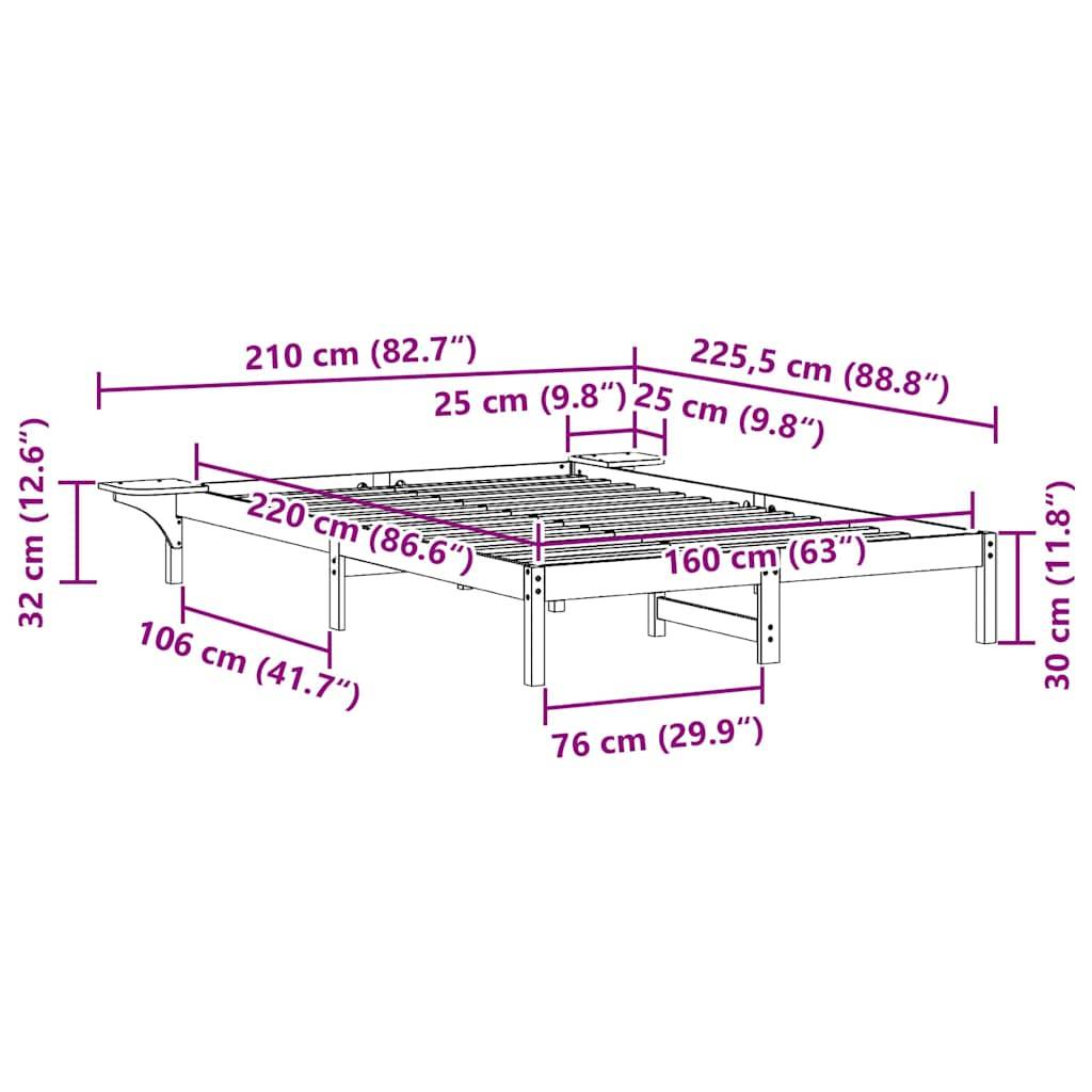 vidaXL Bettgestell mit Nachttischen Wachsbraun 160 x 220 cm