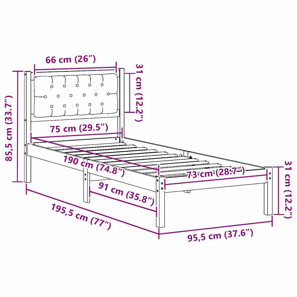 vidaXL Bettrahmen Hellgrau 75 x 190 cm Massives Kiefernholz