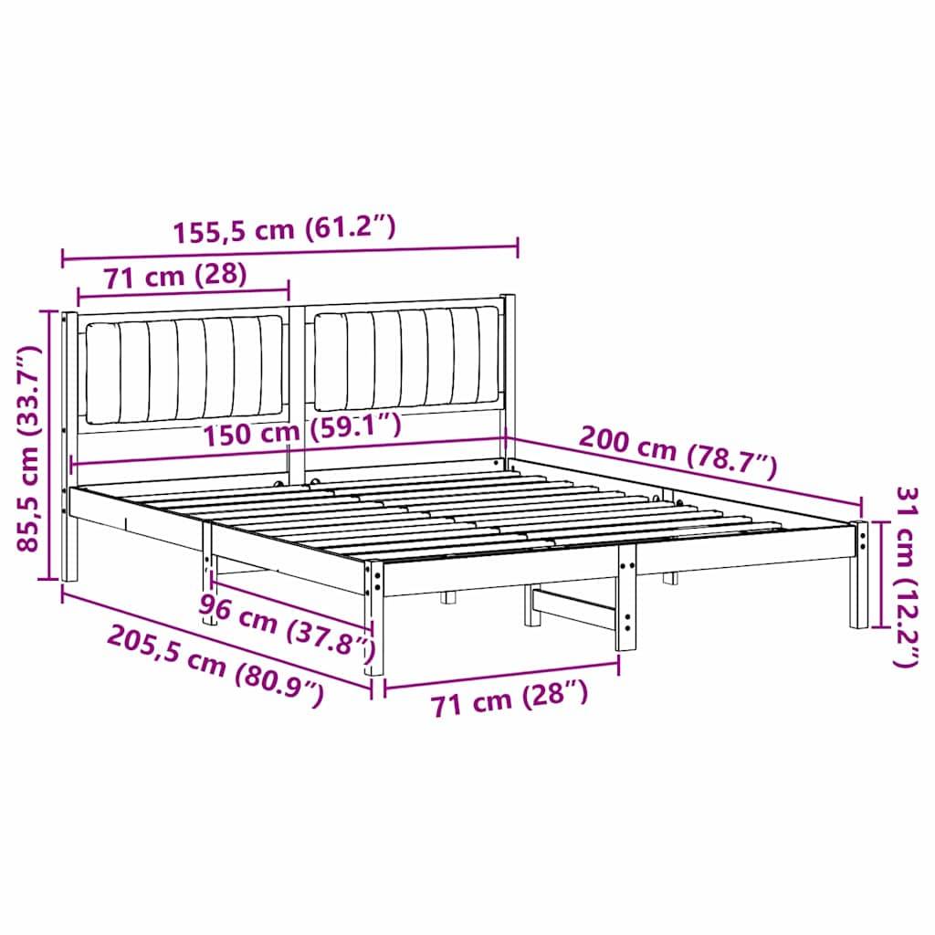 vidaXL Bettgestell mit gepolstertem Kopfteil Dunkelgrau 150 x 200 cm