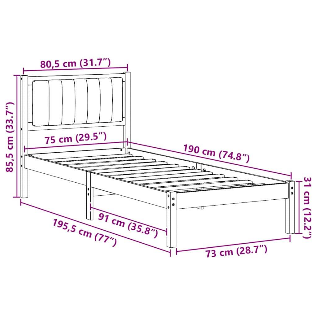 vidaXL Bettgestell mit gepolstertem Kopfteil Schwarz 75 x 190 cm