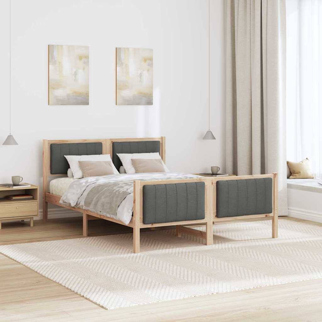 vidaXL Bettgestell Braun und Dunkelgrau 135 x 190 cm Massivholz Kiefer