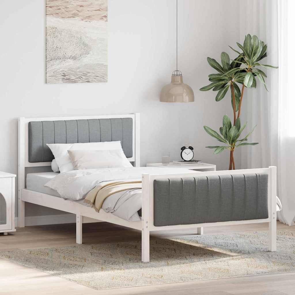 vidaXL Bettgestell Weiß und Hellgrau 100 x 200 cm Massivholz Kiefer