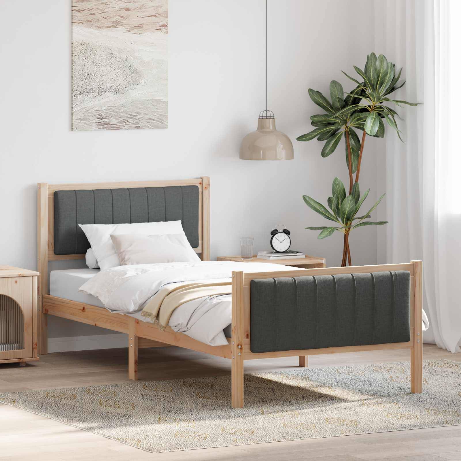 vidaXL Bettgestell Braun und Dunkelgrau 90 x 200 cm Massivholz Kiefer