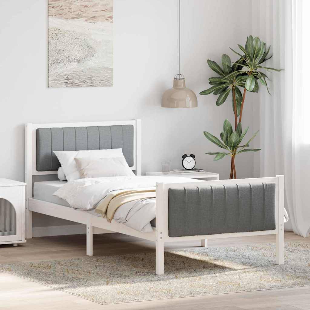vidaXL Bettgestell Weiß und Hellgrau 90 x 200 cm Massivholz Kiefer