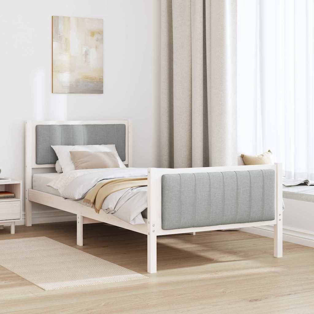 vidaXL Bettgestell Weiß und Hellgrau 90 x 200 cm Massivholz Kiefer