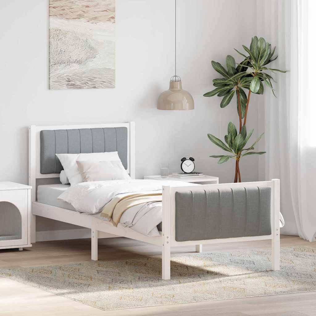 vidaXL Bettgestell Weiß und Hellgrau 80 x 200 cm Massivholz Kiefer