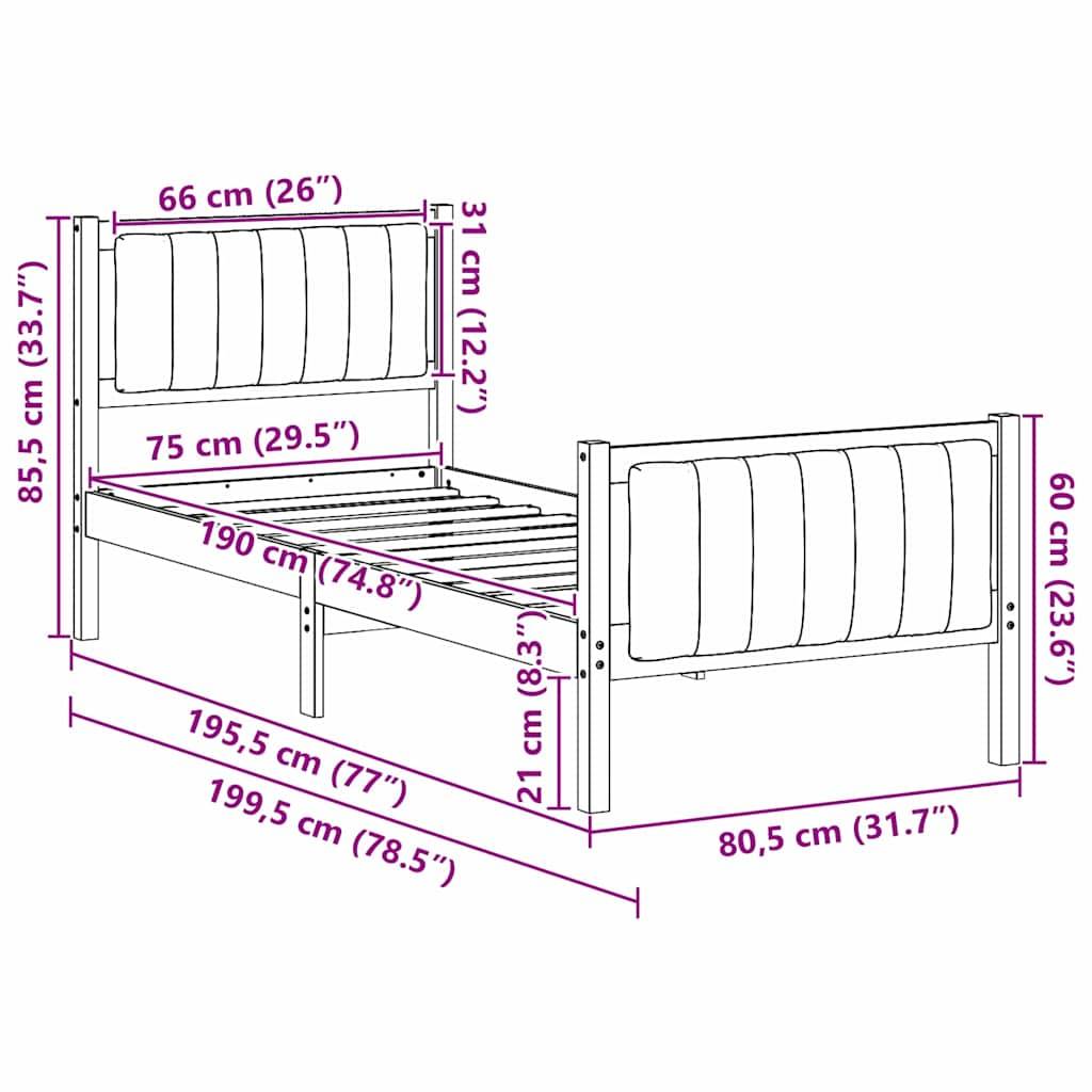 vidaXL Bettgestell Braun und Taupe 75 x 190 cm Massivholz Kiefer
