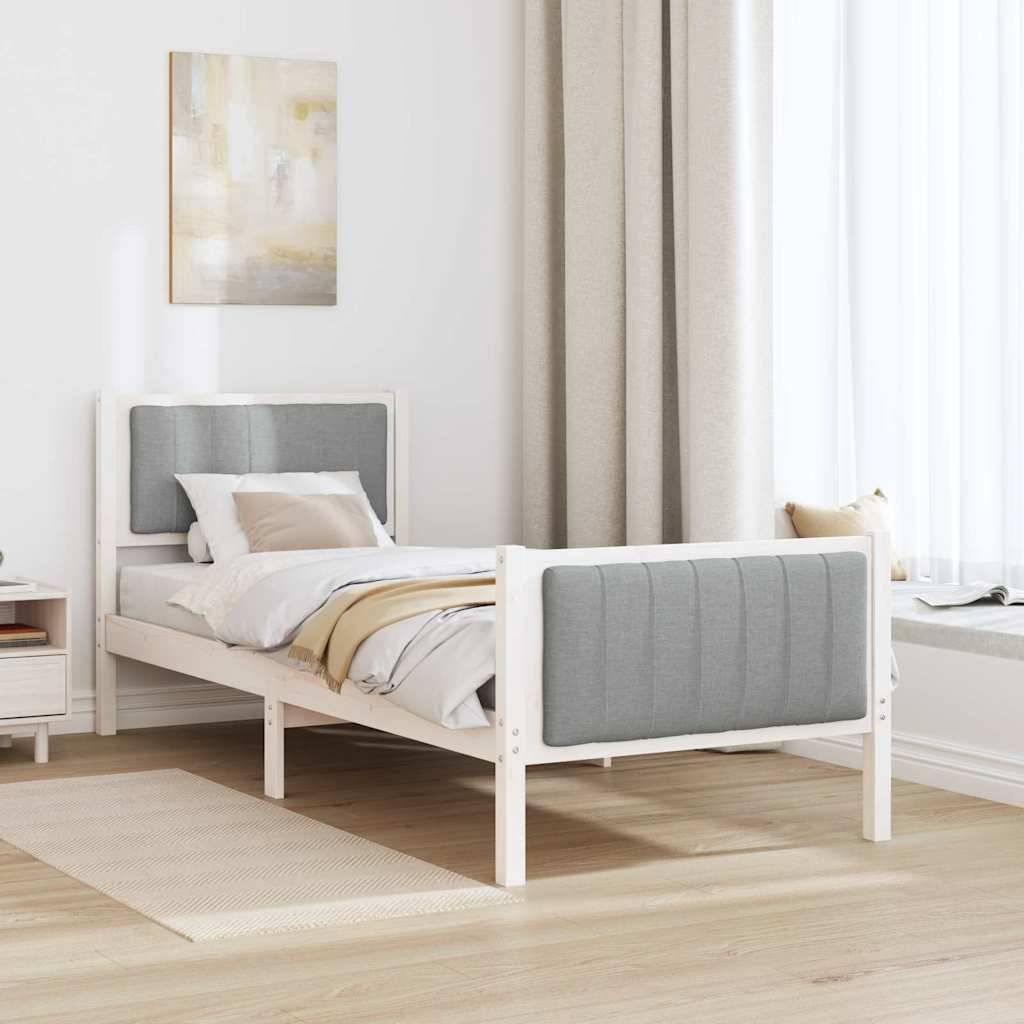 vidaXL Bettgestell Weiß und Hellgrau 75 x 190 cm Massivholz Kiefer